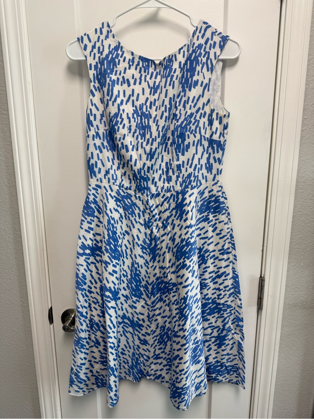 Boden White and Blue Sleeveless Fit-and-Flare Midi Dress